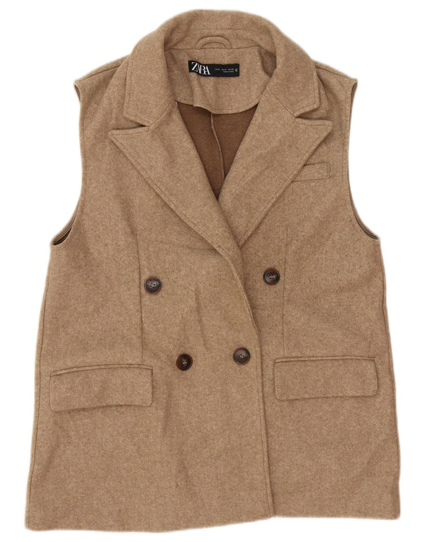 Gilet doppiopetto da donna Zara UK 12 Poliestere beige medio