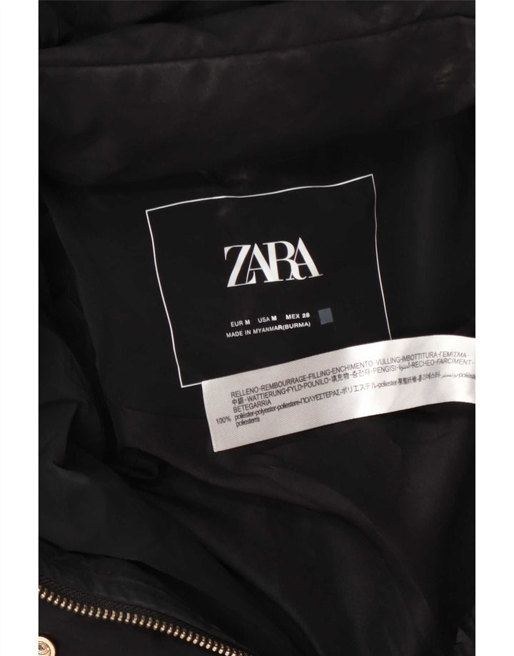 Cappotto imbottito con cappuccio da donna Zara UK 14 poliestere nero medio