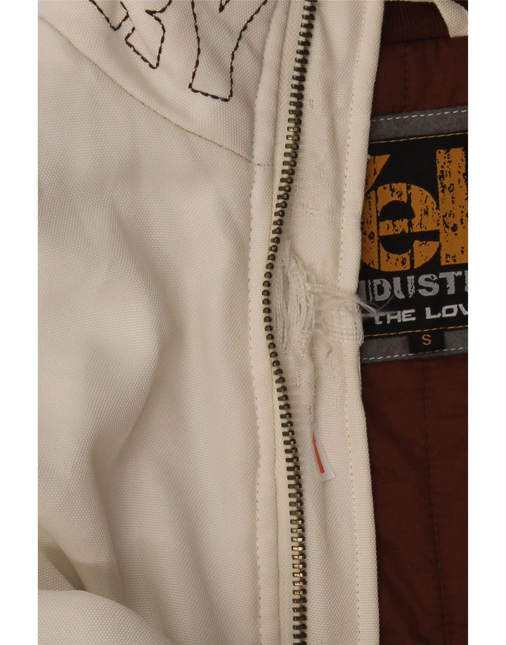 URLO! Bomber grafico da uomo dalla vestibilità ampia UK 36 piccolo poliestere bianco