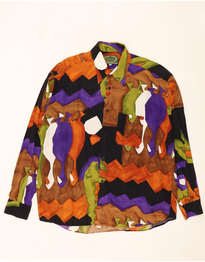 Camicia vintage da uomo con motivo astratto XL in viscosa multicolore