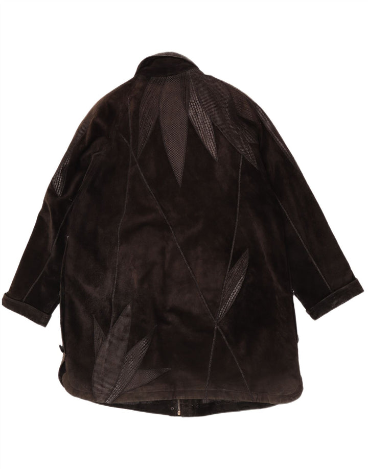 Soprabito vintage da donna oversize in pelle scamosciata IT 42 in pelle marrone medio