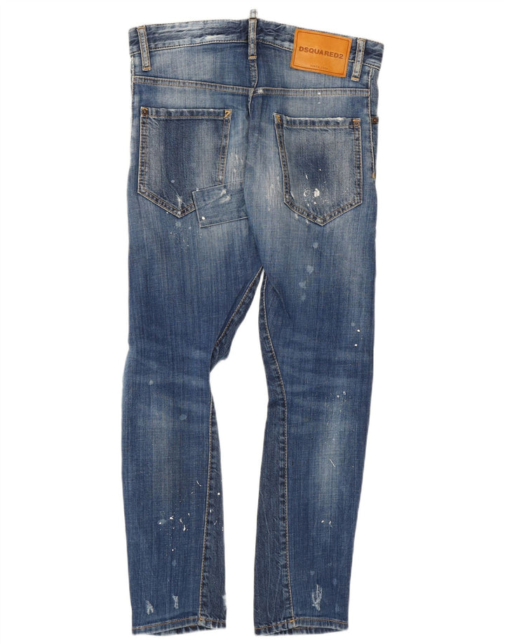 Jeans slim invecchiati da donna Dsquared2 IT 42 medio W30 L27 blu maculato