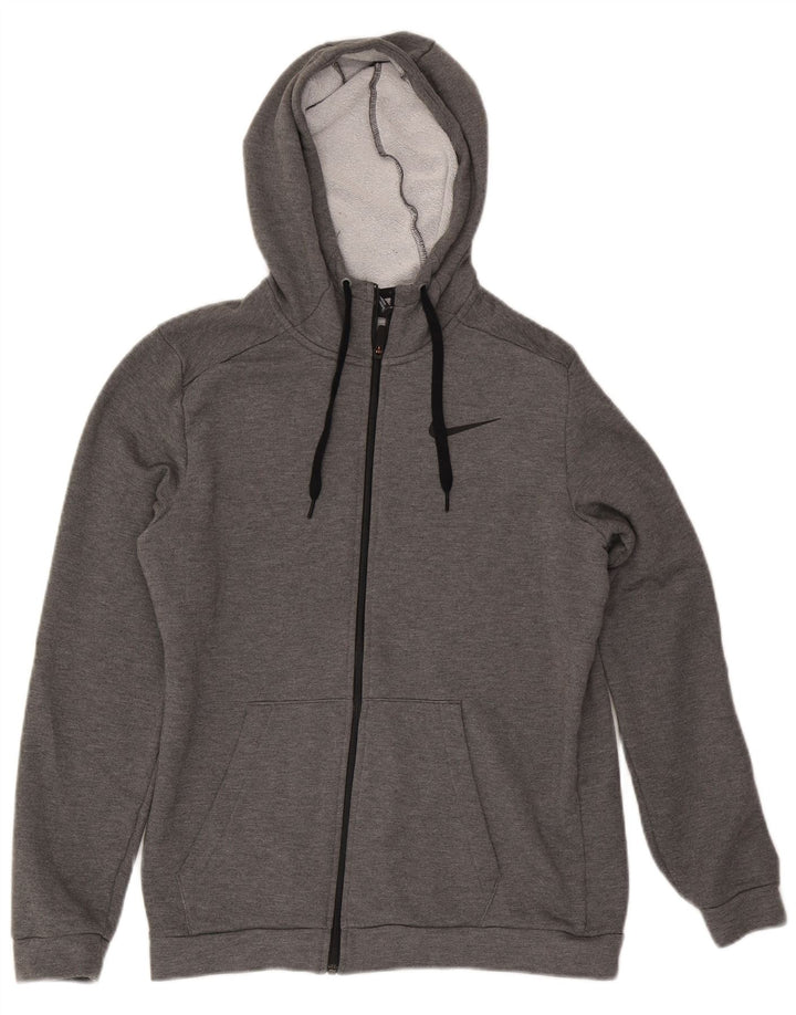 Felpa con cappuccio e zip Nike Dri Fit Standard Fit da uomo in poliestere grigio medio
