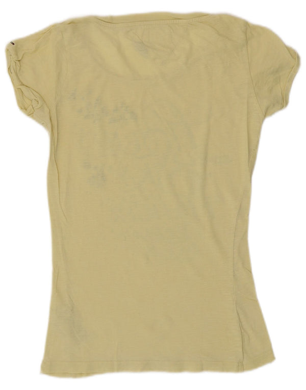 Tommy Hilfiger Womens Graphic T-Shirt Top UK 10 Small Yellow Cotton