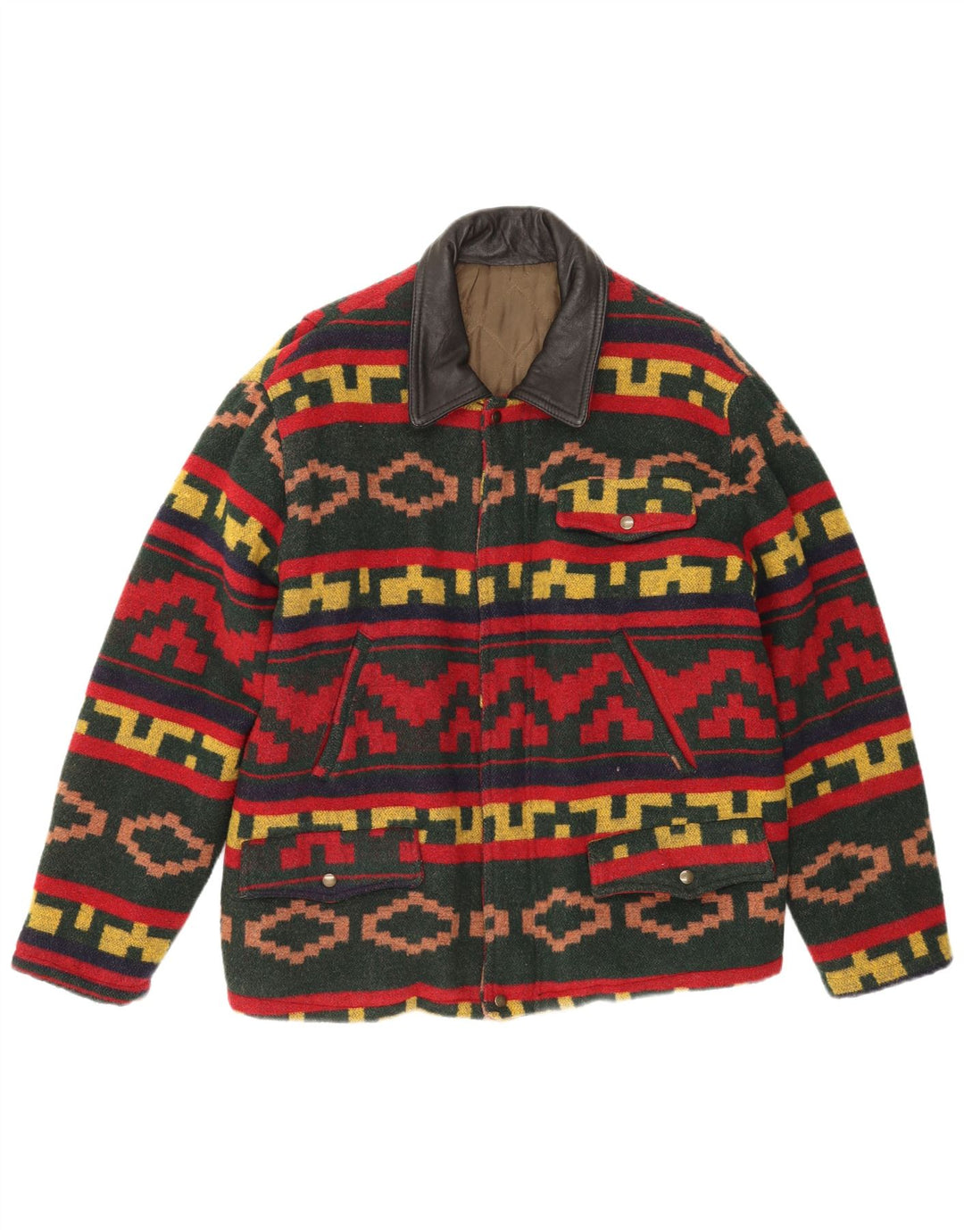 Giacca utility vintage da uomo UK 40 grande lana geometrica multicolore