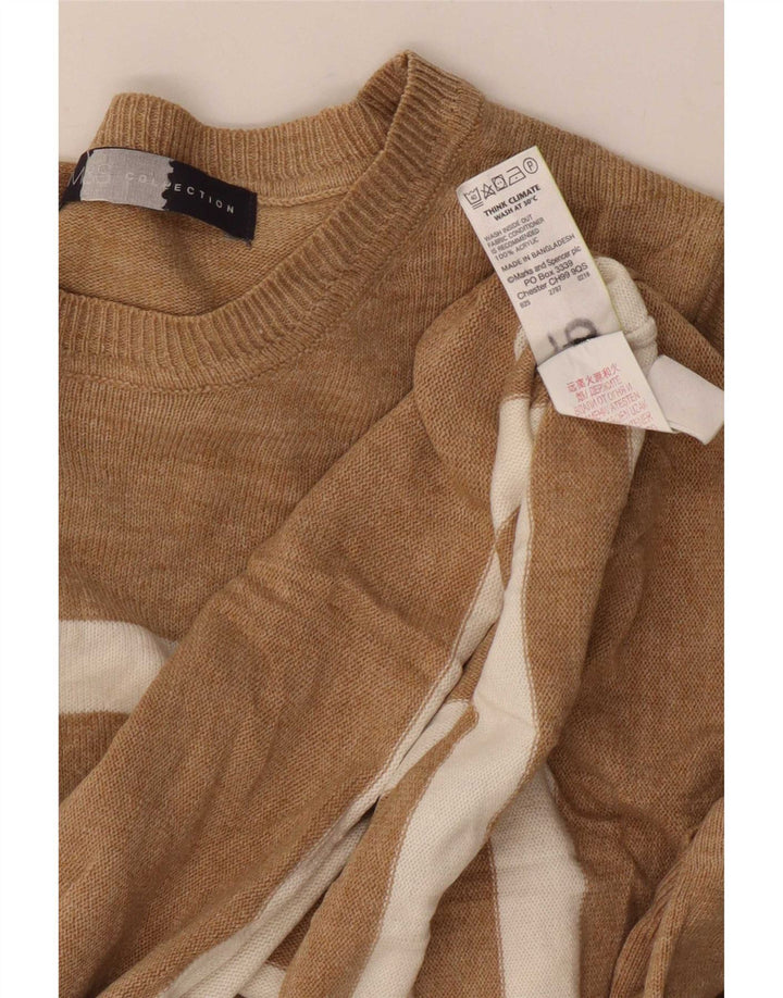 Maglione maglione con scollo a barca da donna Marks & Spencer UK 12 a righe beige medio