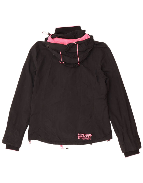Giacca antipioggia da donna con cappuccio Superdry UK 14 grande nylon nero