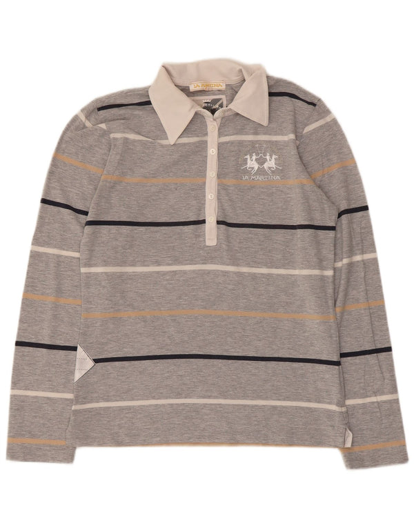 Polo da rugby da donna a maniche lunghe La Martina UK 14 Large Grey Striped