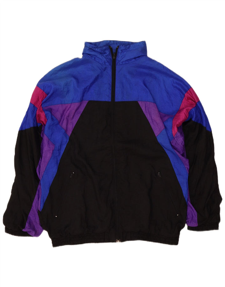 Giacca da ginnastica vintage da uomo XL in nylon color block nero