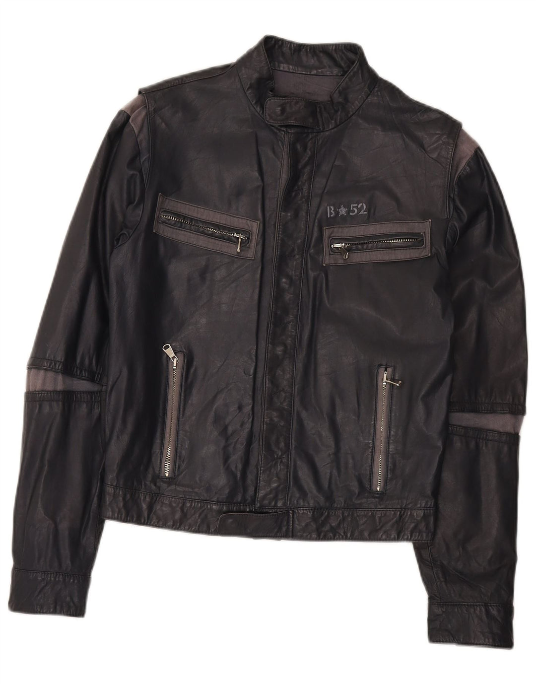 Giacca da motociclista in pelle da uomo vintage IT 48 Pelle color grigio medio