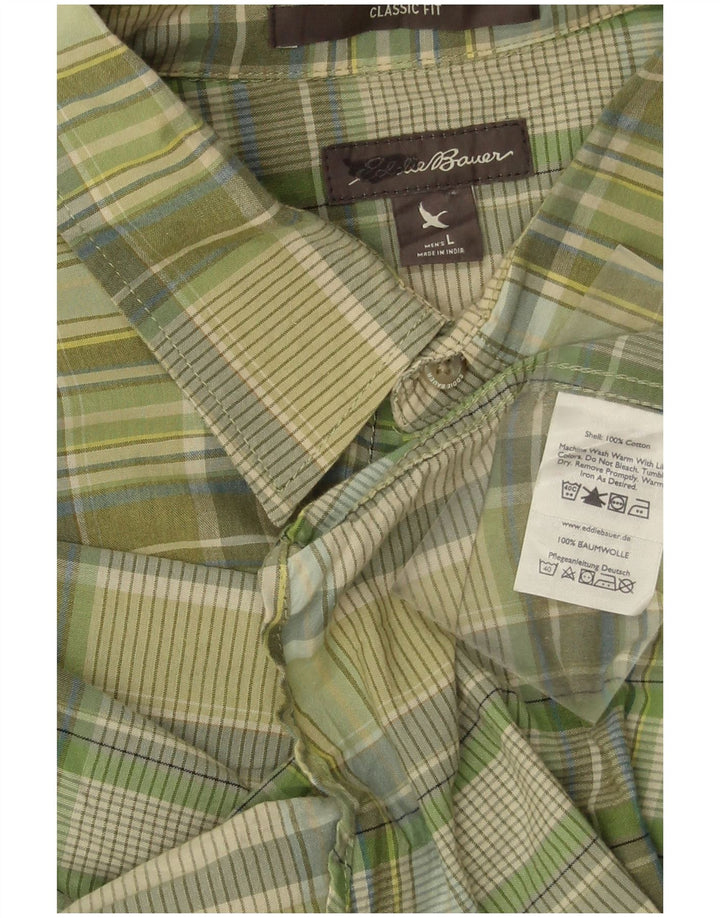 EDDIE BAUER Camicia da uomo a maniche corte vestibilità classica in cotone a quadri verdi grandi