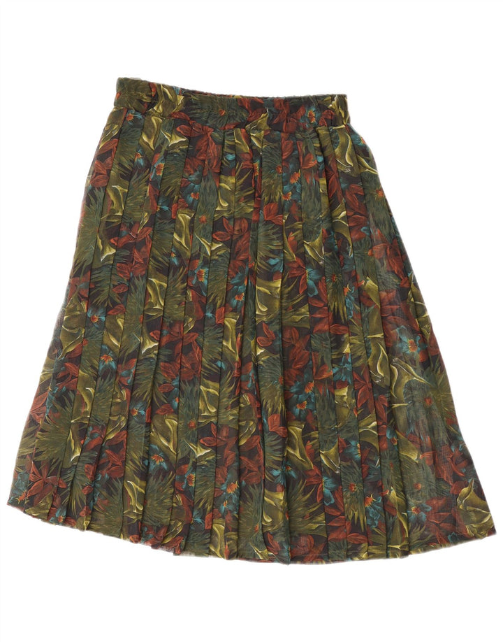 Gonna a pieghe vintage da donna media W32 verde floreale