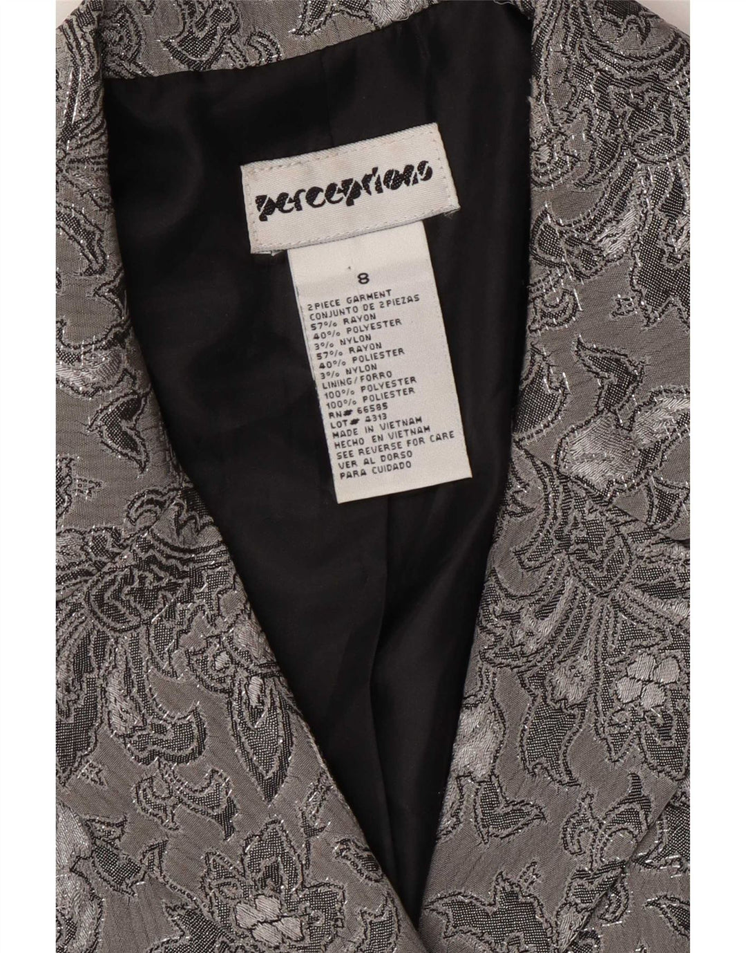 Giacca blazer da donna a 2 bottoni Perceptions UK 8 Small Rayon floreale grigio