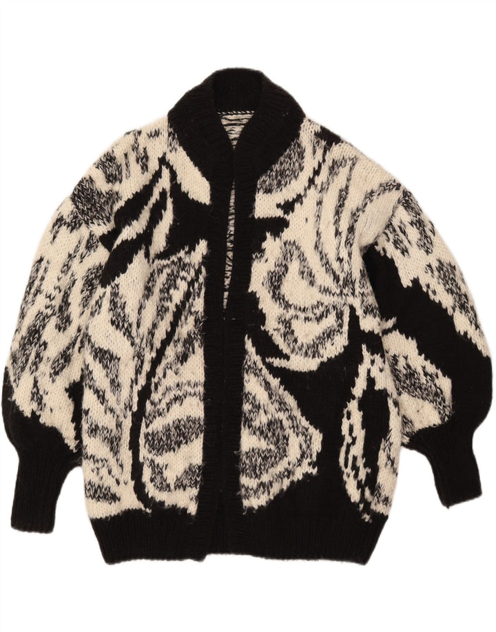 Maglione cardigan con motivo astratto da donna vintage UK 14 grande nero