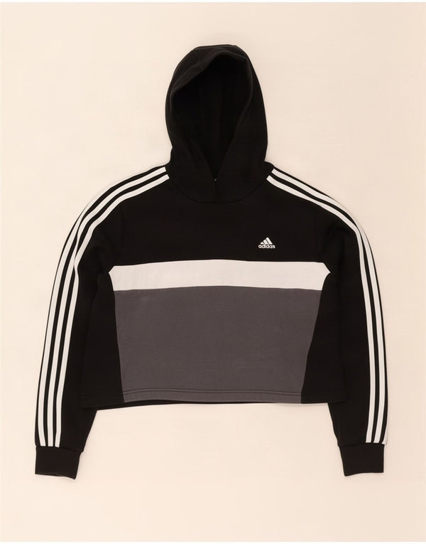 Adidas Girls Hoodie Jumper 14-15 Years Black Colourblock Cotton
