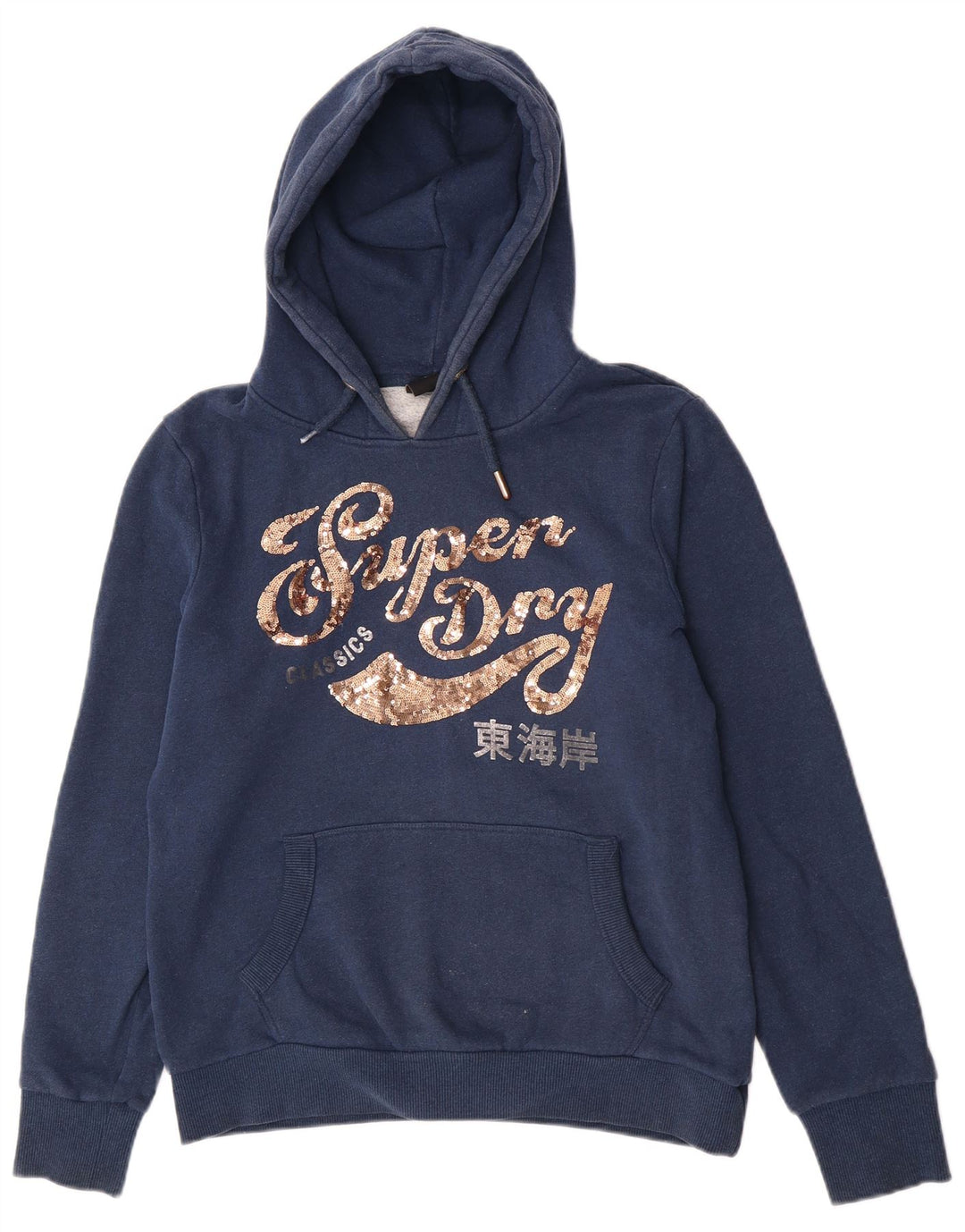 Felpa con cappuccio grafica da donna Superdry UK 14 cotone blu navy medio
