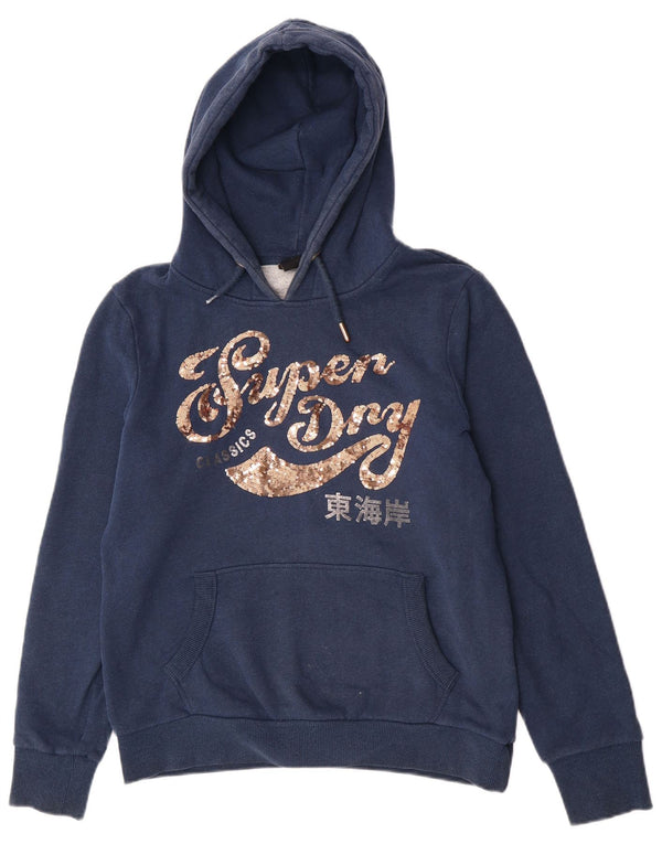 Felpa con cappuccio grafica da donna Superdry UK 14 cotone blu navy medio