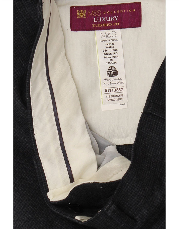 Pantaloni da abito su misura da uomo Marks & Spencer W36 L29 pied de poule grigi