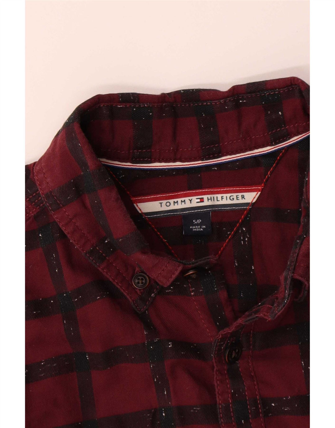 Camicia in flanella da uomo Tommy Hilfiger piccola in cotone a quadri bordeaux