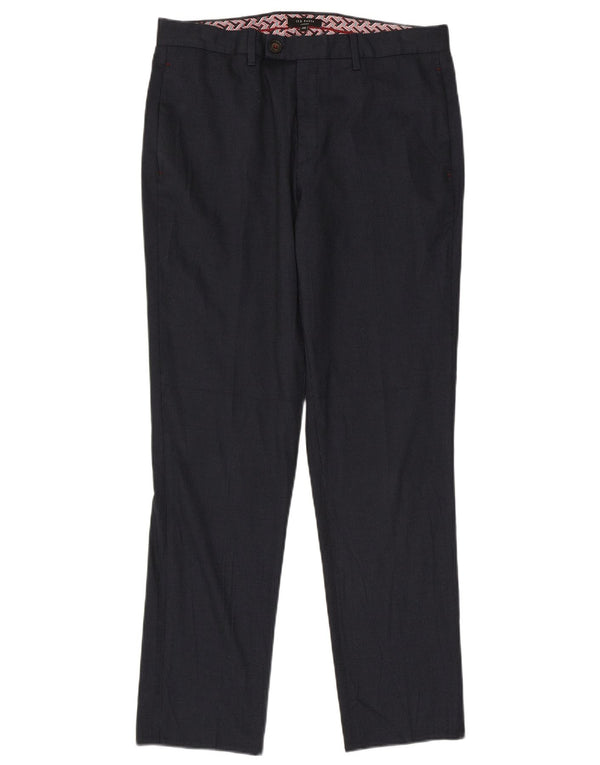 Pantaloni da abito dritti da uomo Ted Baker London W34 L31 poliestere blu navy