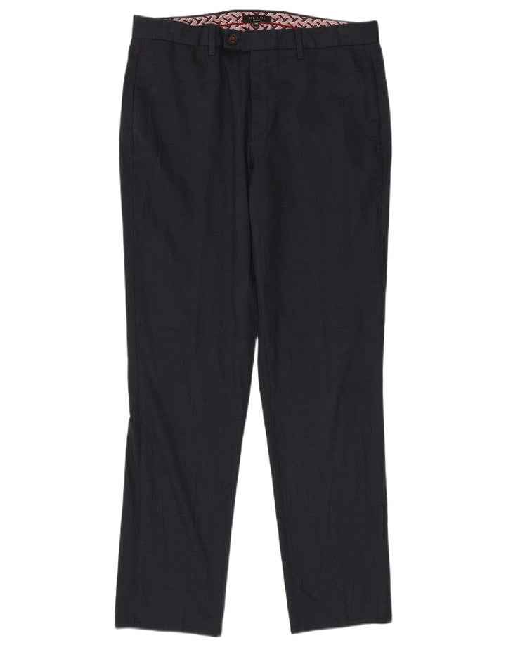 Pantaloni da abito dritti da uomo Ted Baker London W34 L31 poliestere blu navy