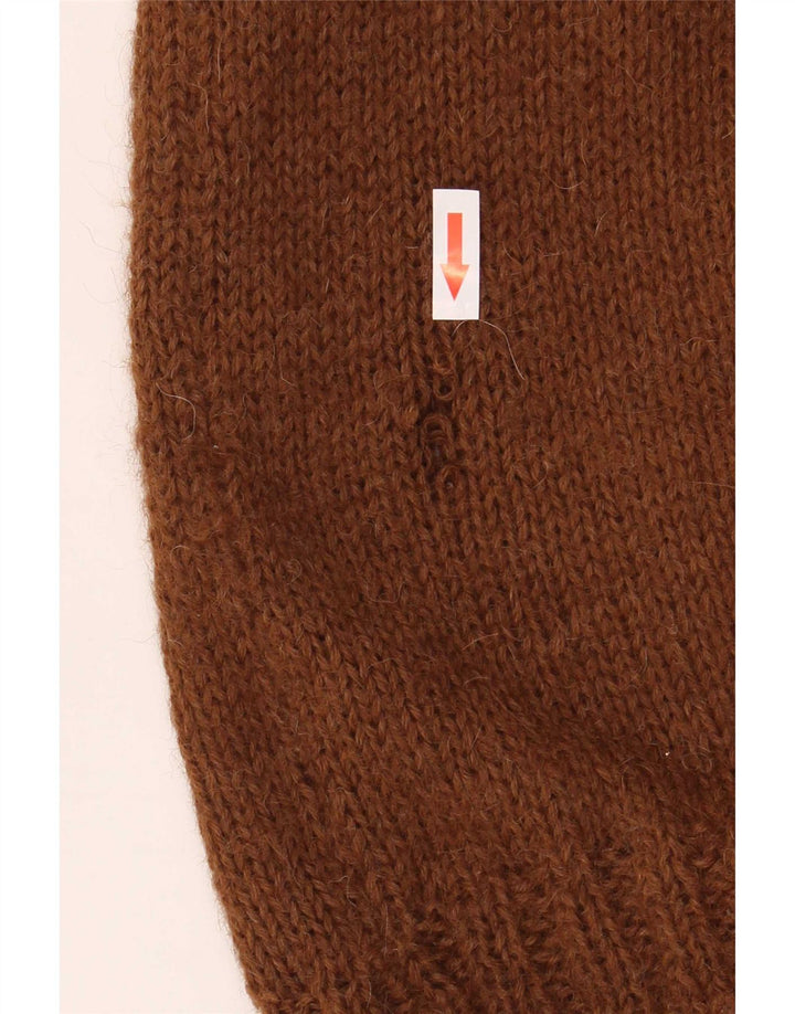 Maglione maglione vintage da donna con collo alto UK 12 Marrone medio