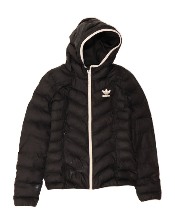 ADIDAS Womens Hooded Padded Jacket UK 8 Small Black Polyester