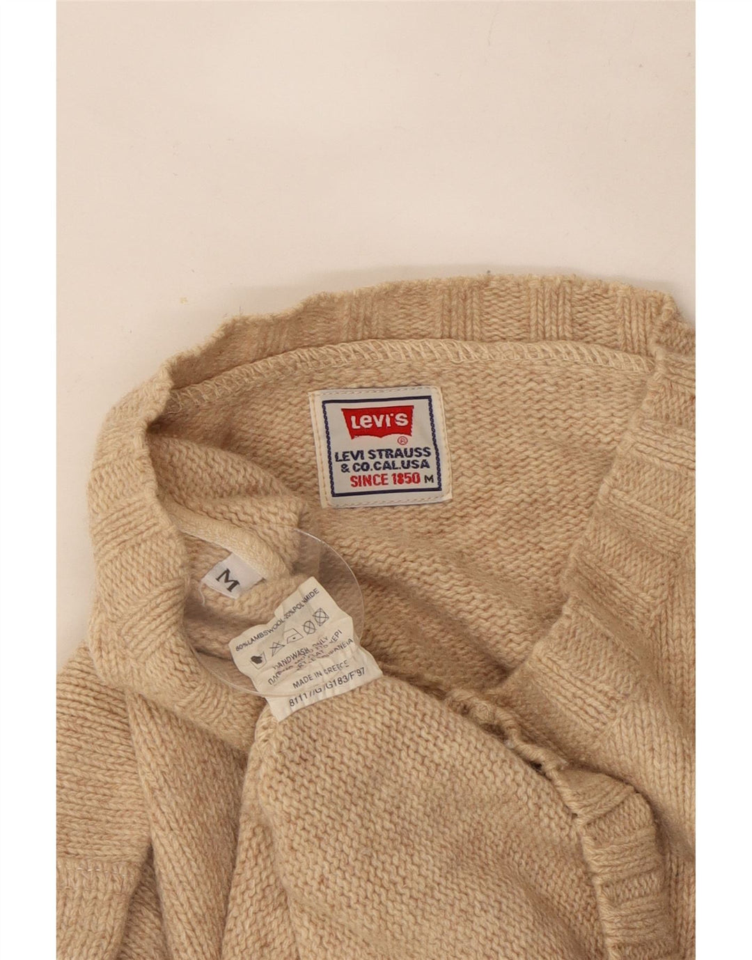 Maglione da uomo con scollo a V Levi's in lana beige medio