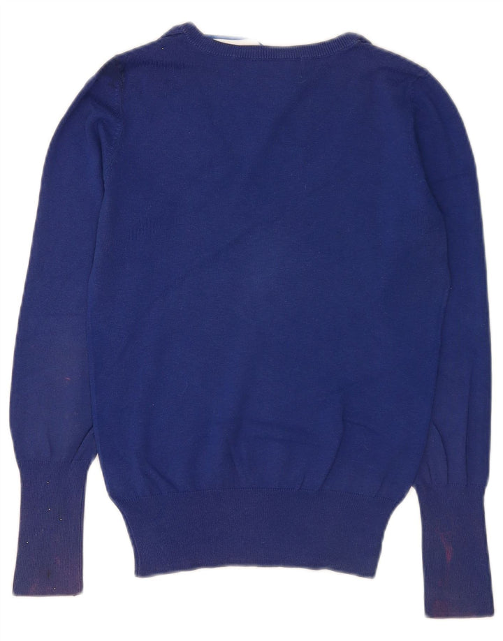 Maglione da donna con scollo a V Zara UK 12 Cotone blu medio