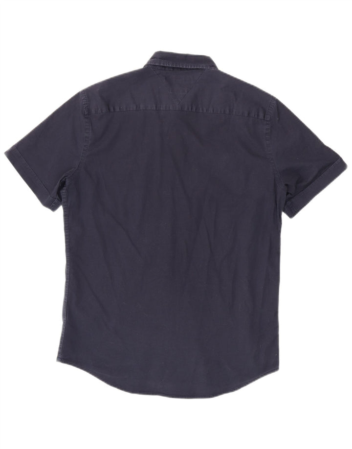 TOMMY HILFIGER Camicia da uomo a maniche corte slim fit in cotone blu navy medio