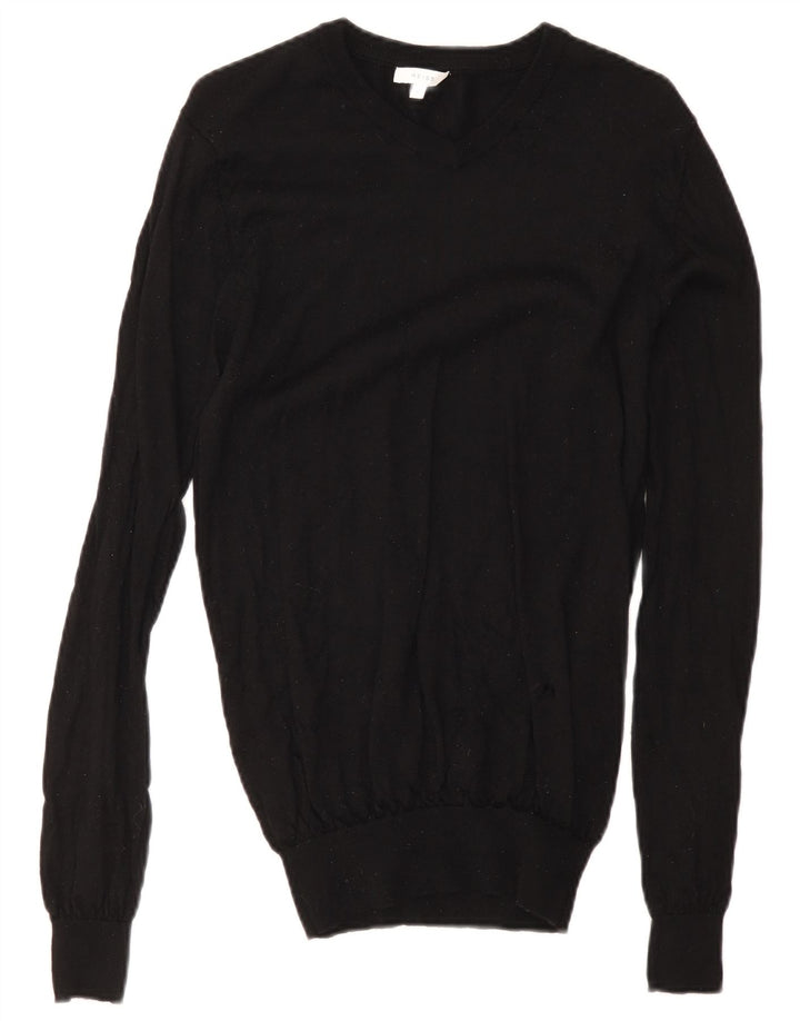 Maglione Reiss da uomo con scollo a V piccolo in lana nera