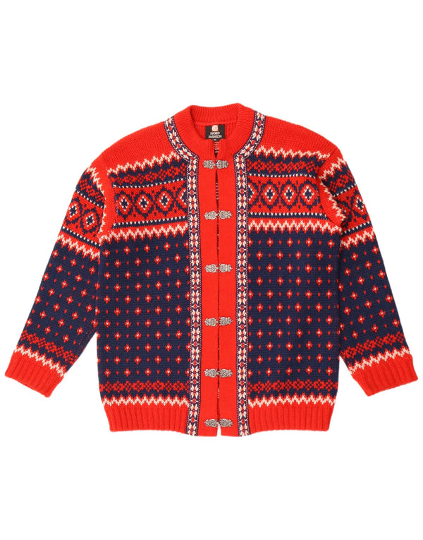 Maglione cardigan da uomo Fjord EU 54 XL lana Fair Isle rossa