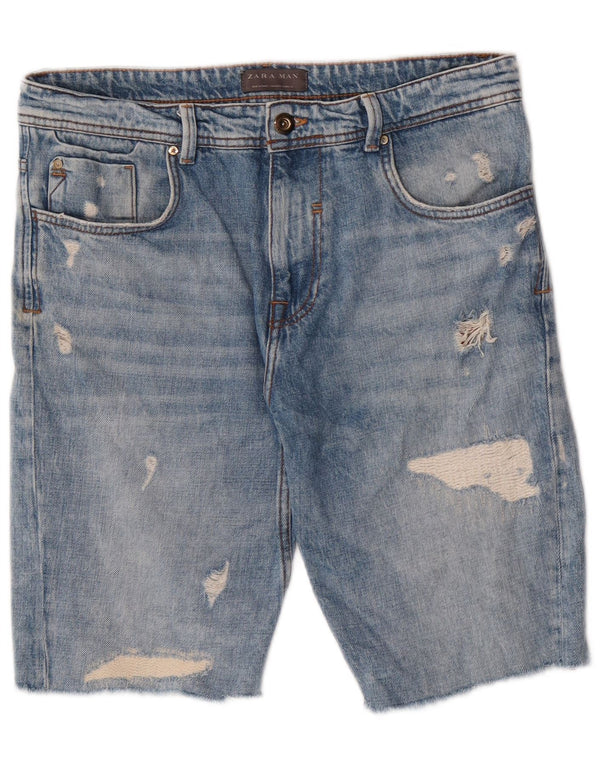 Pantaloncini di jeans invecchiati Zara da uomo EU 42 Large W32 Blu