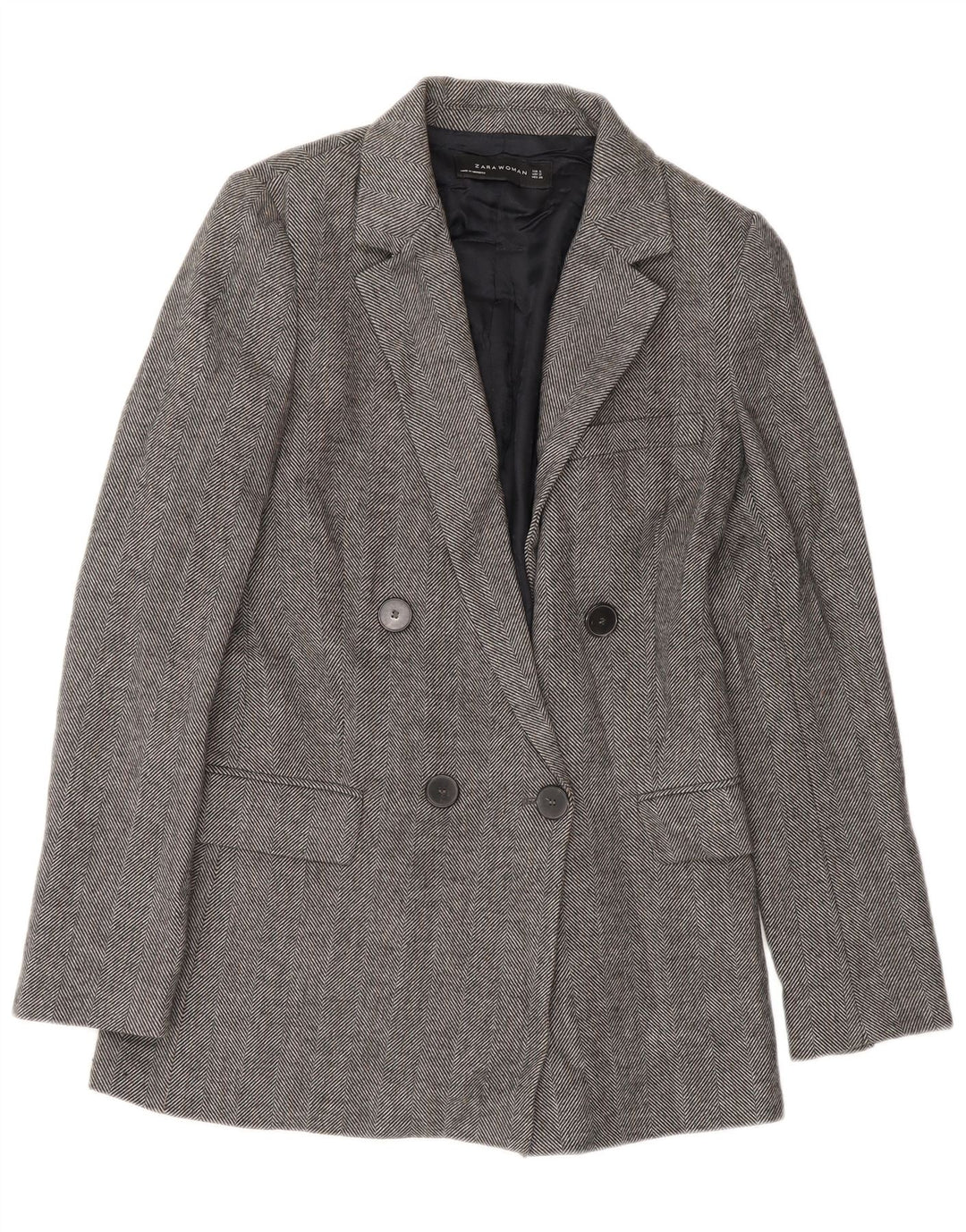 Giacca blazer doppiopetto da donna Zara UK 10 piccola grigia a spina di pesce