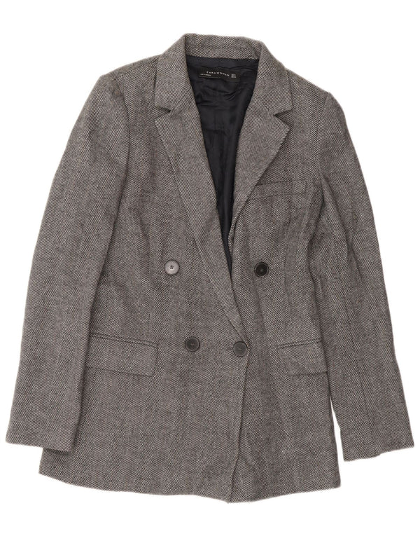 Giacca blazer doppiopetto da donna Zara UK 10 piccola grigia a spina di pesce