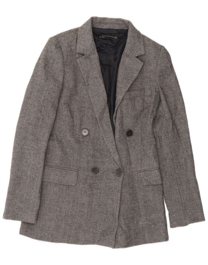 Giacca blazer doppiopetto da donna Zara UK 10 piccola grigia a spina di pesce