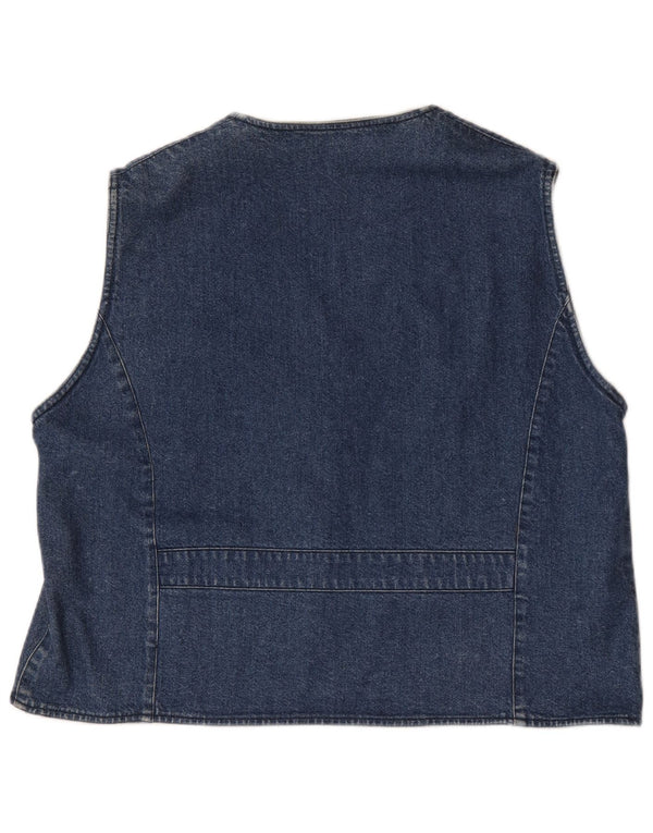 Gilet in denim vintage da donna UK 20 2XL blu floreale