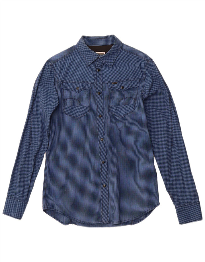 Camicia da uomo G-STAR in cotone a quadretti blu navy medio