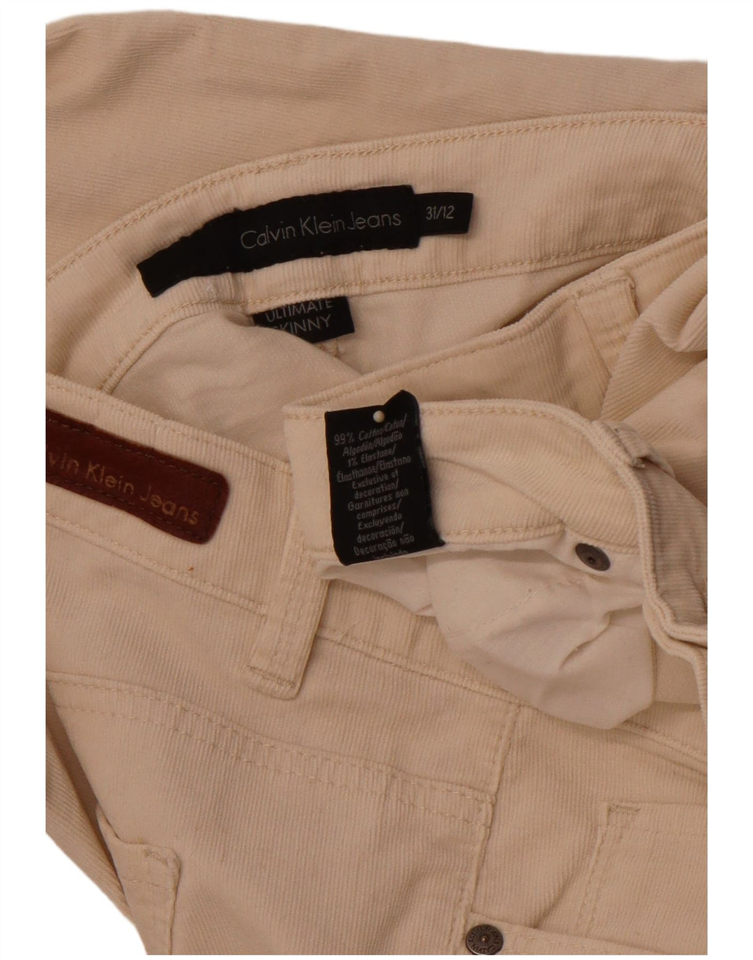 CALVIN KLEIN Pantaloni skinny in velluto a coste da donna US 12 Large W31 L28 Beige