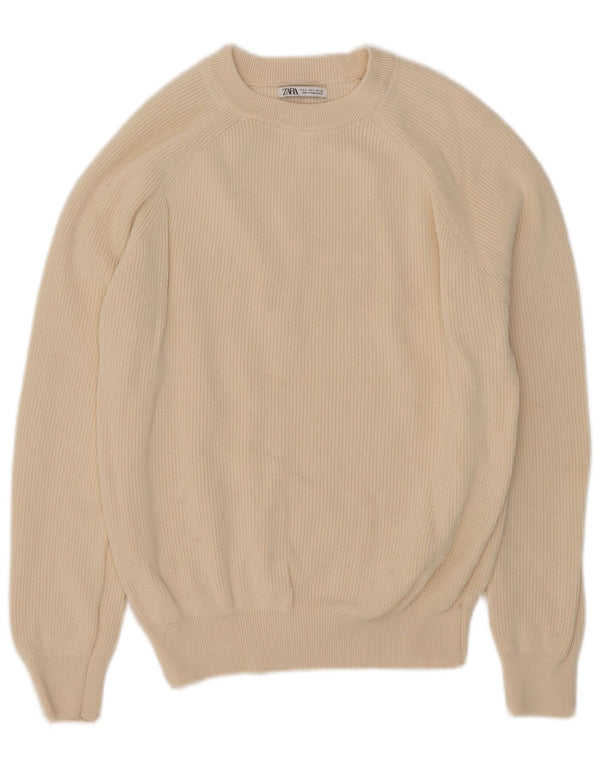 Maglione maglione con scollo a barca da donna Zara UK 10 piccolo cotone beige