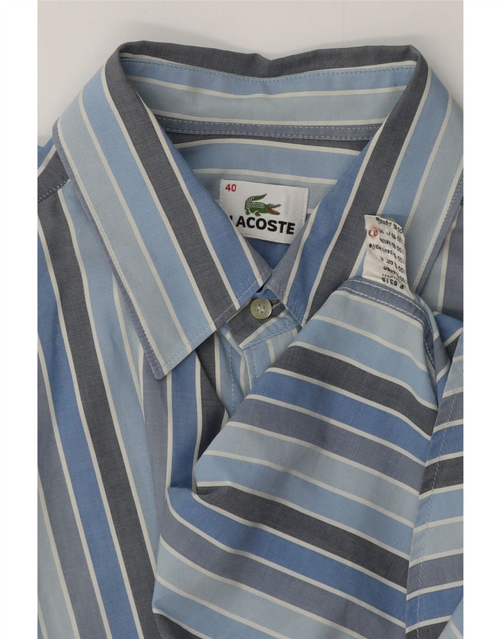 LACOSTE Camicia da uomo a maniche corte taglia 40 Cotone a righe blu medio