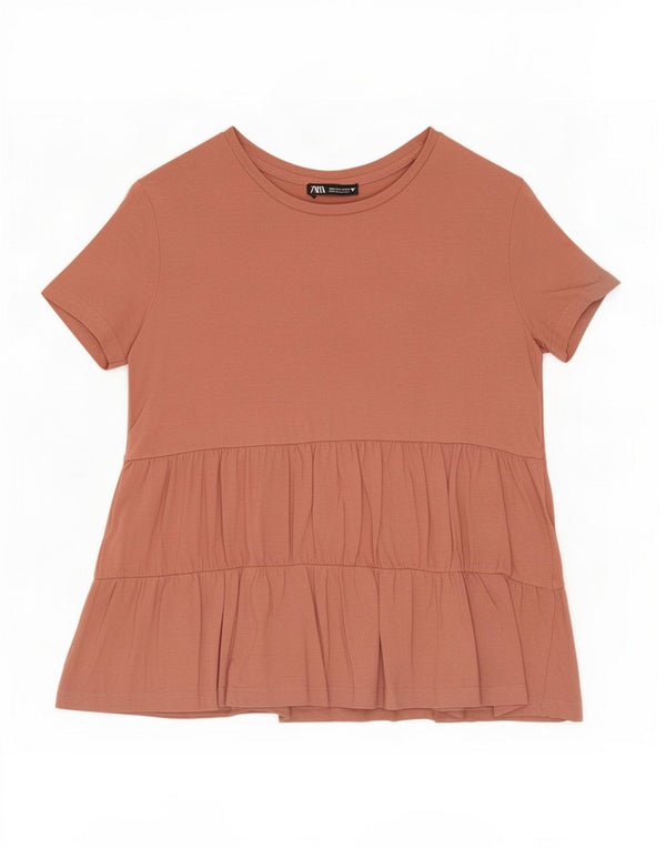 Camicetta a maniche corte da donna Zara UK 10 piccola marrone