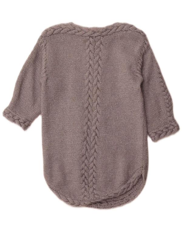 Maglione da donna VINTAGE con scollo a barca con maniche a 3/4 UK 8 piccolo grigio screziato