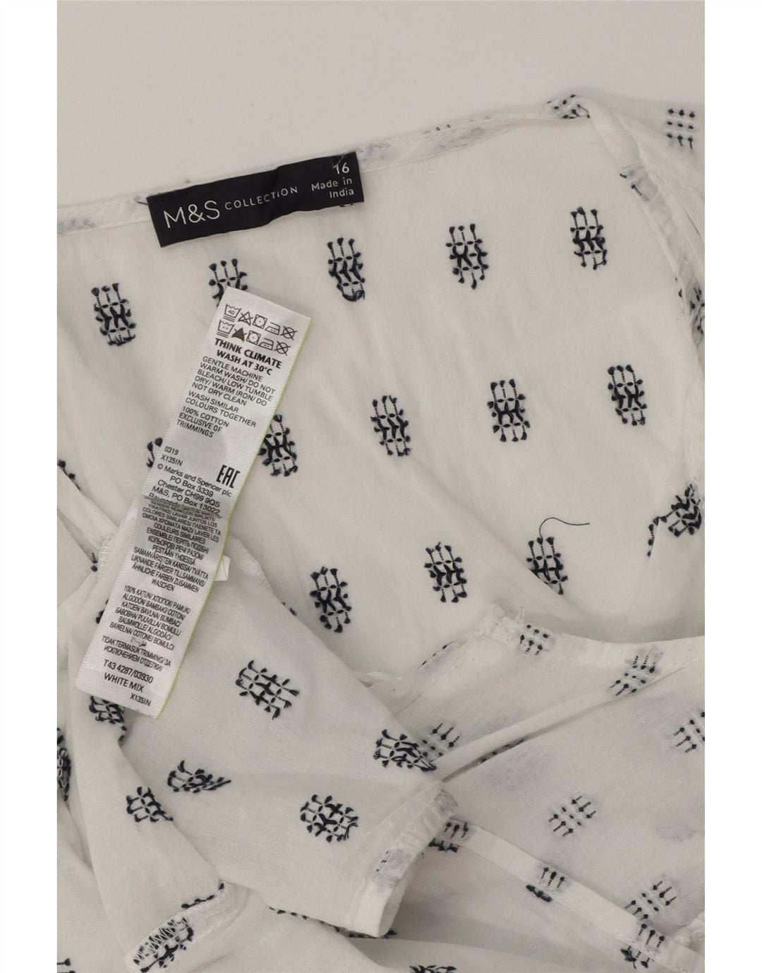 MARKS & SPENCER Camicetta senza maniche da donna UK 16 Grande bianco geometrico