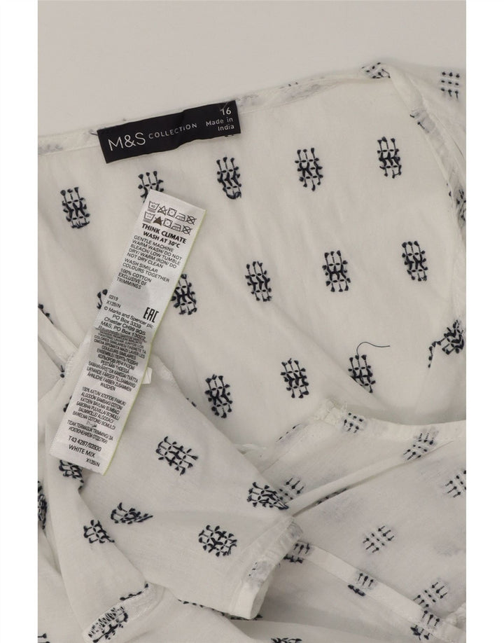MARKS & SPENCER Camicetta senza maniche da donna UK 16 Grande bianco geometrico