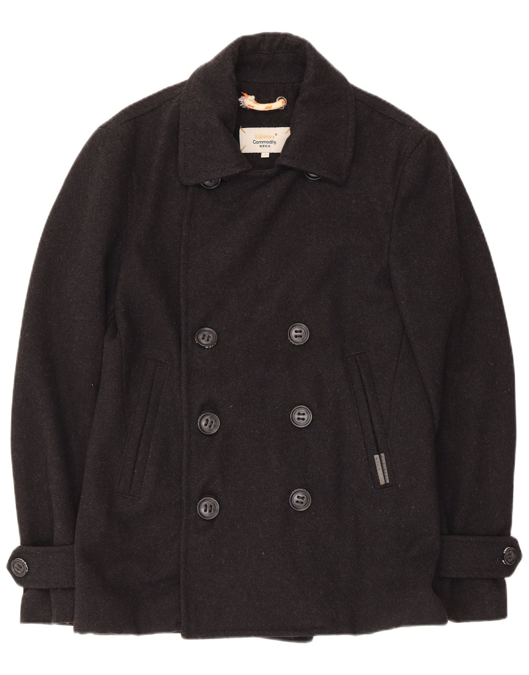 Cappotto da marinaio da uomo Superdry UK 38 lana nera media