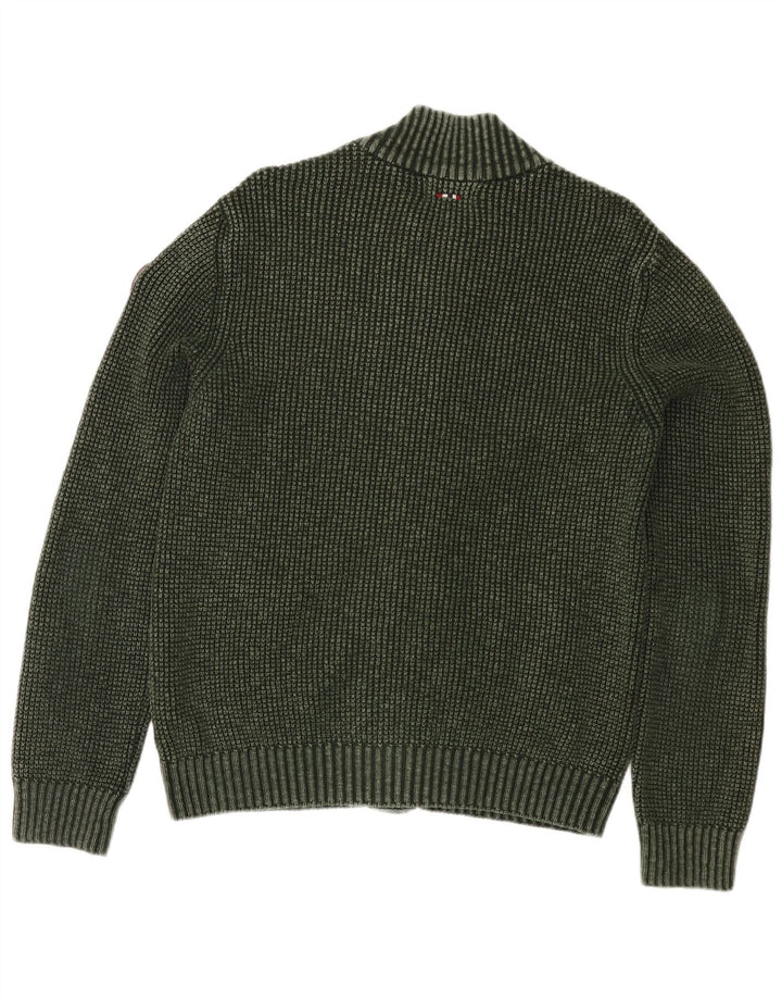 Maglione cardigan geografico da uomo Napapijri verde medio