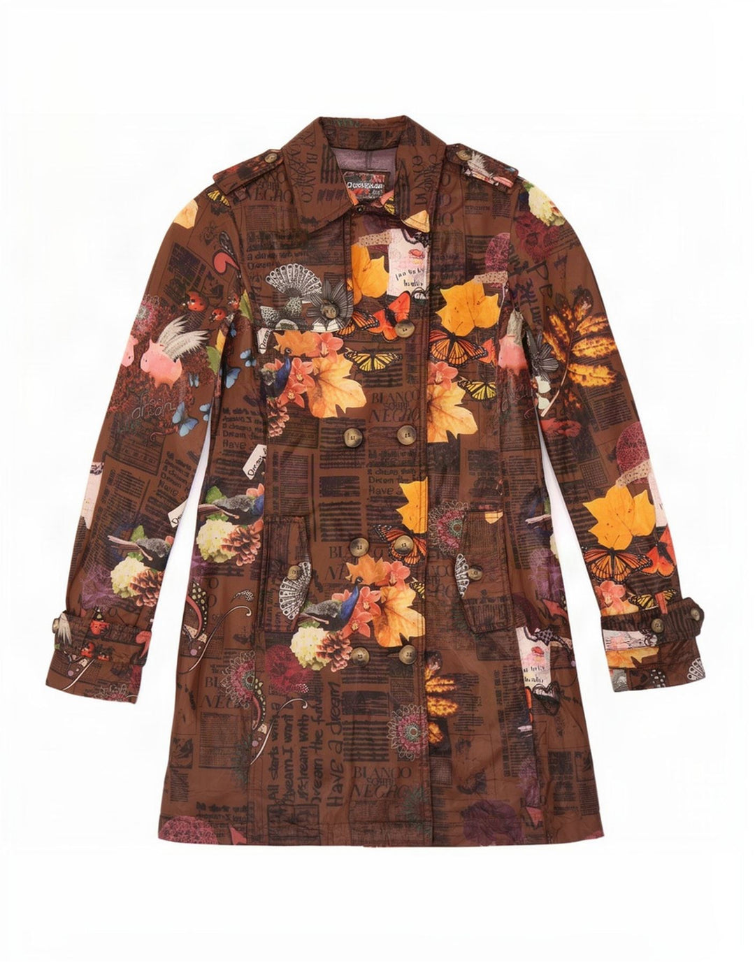 Desigual Trench grafico da donna EU 38 Poliestere floreale marrone medio