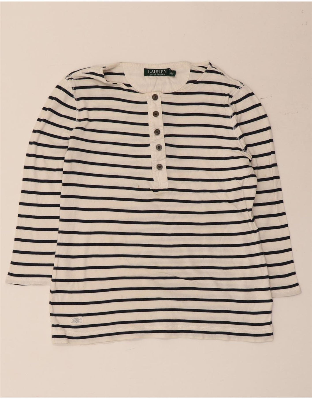 Top da donna Ralph Lauren manica 3/4 UK 12 cotone a righe bianche medie