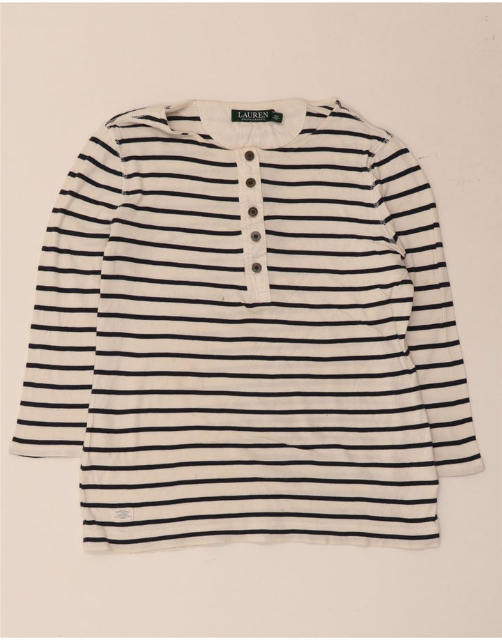 Top da donna Ralph Lauren manica 3/4 UK 12 cotone a righe bianche medie